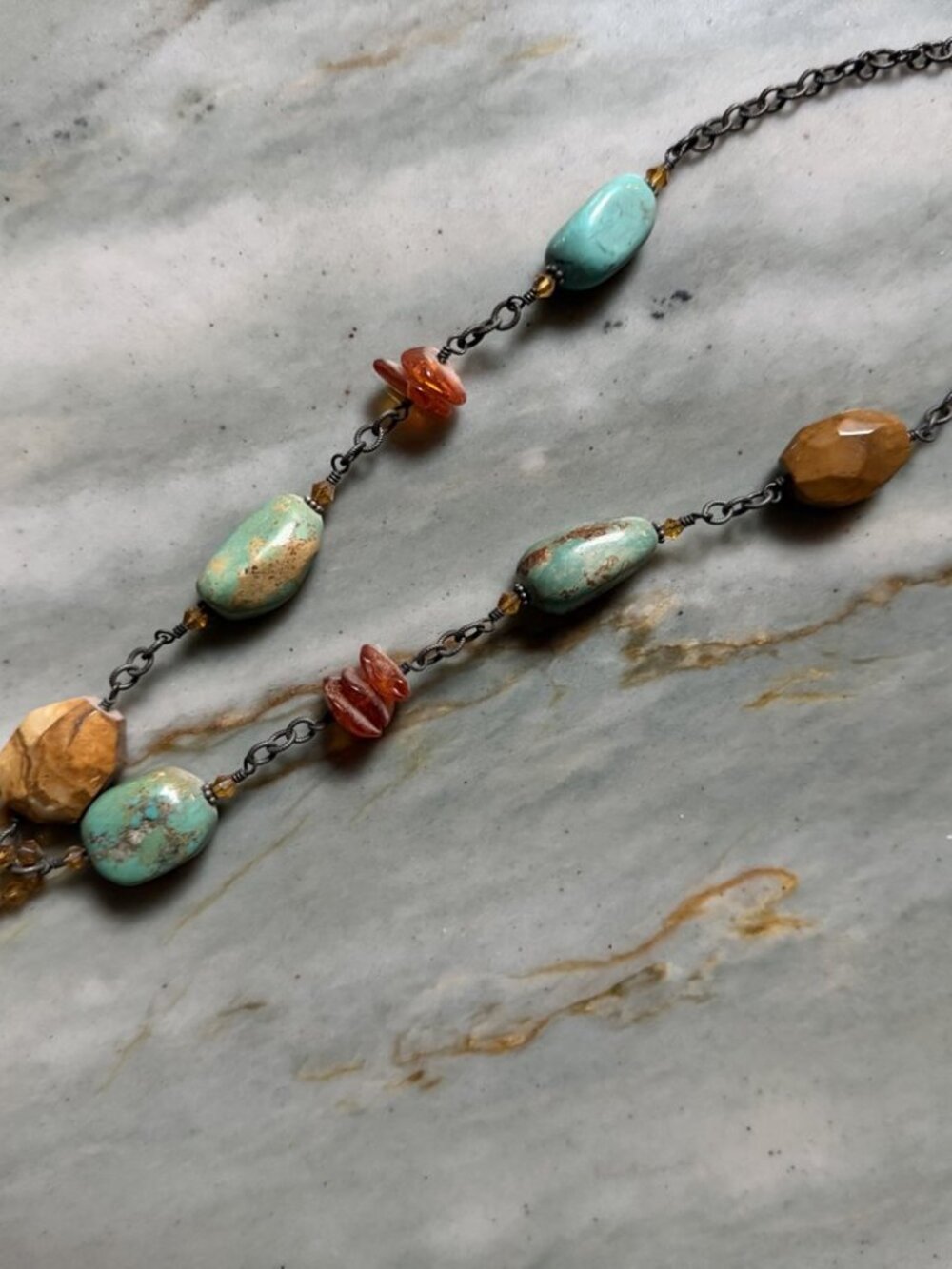 Silpada Sterling Silver Calcite Turquoise Multi Stone Boho Necklace 925